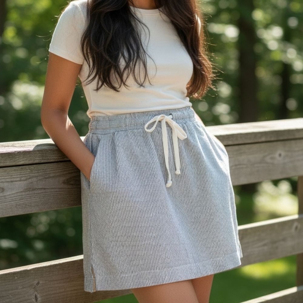 Athleta Linen Striped Skirt With Pockets - Picture 1 of 6